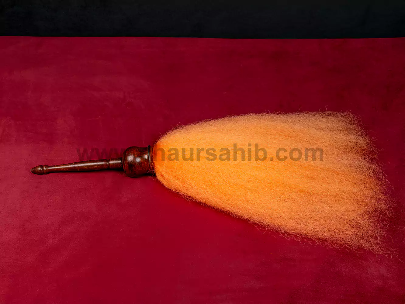 Royal & Premium Wooden Handle Chaur Sahib With Orange Nylon Hair - Image 5