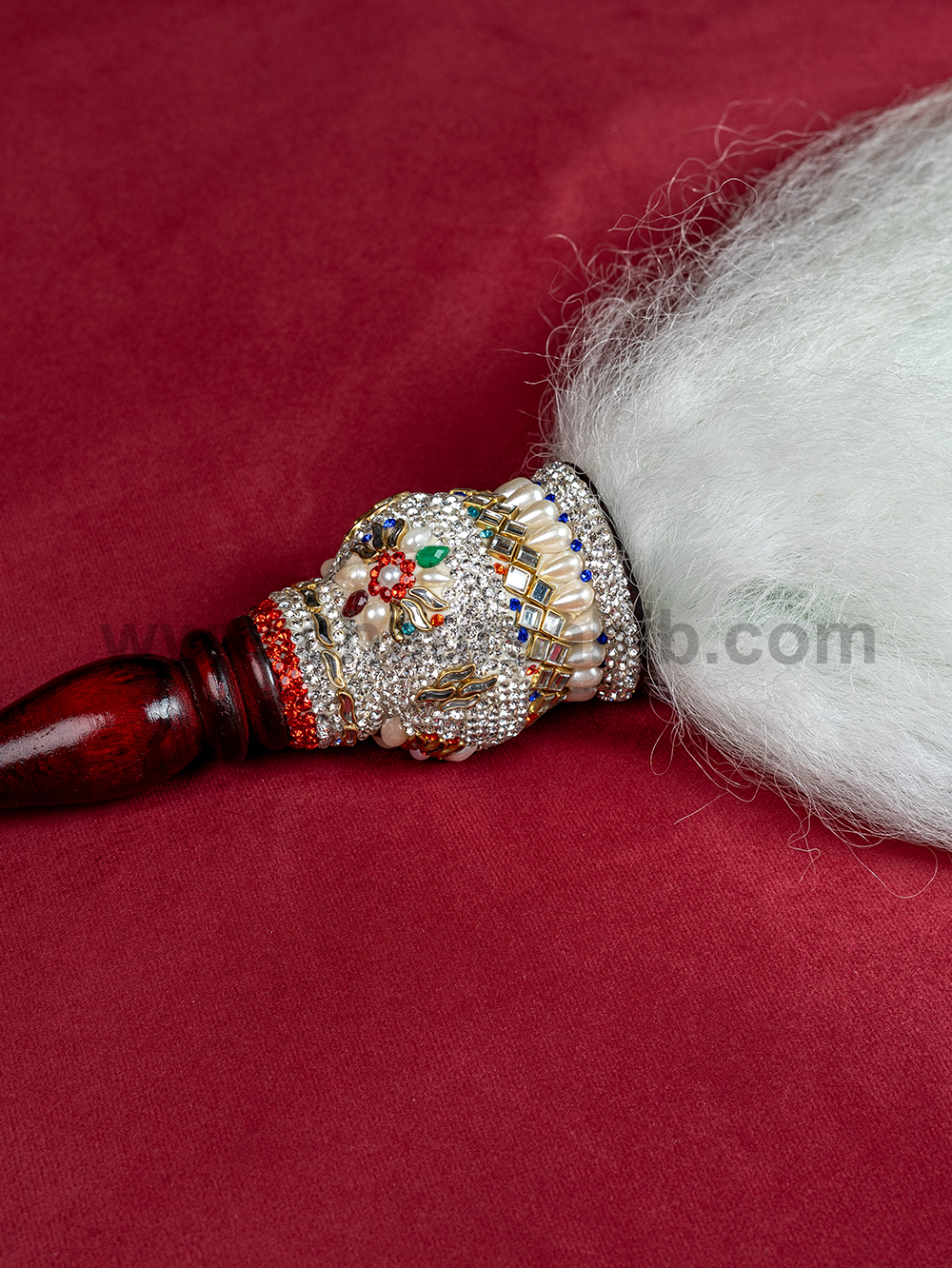 Royal & Premium Wooden Handle Stone Work Engraving Chaur Sahib With Original Yak Hair