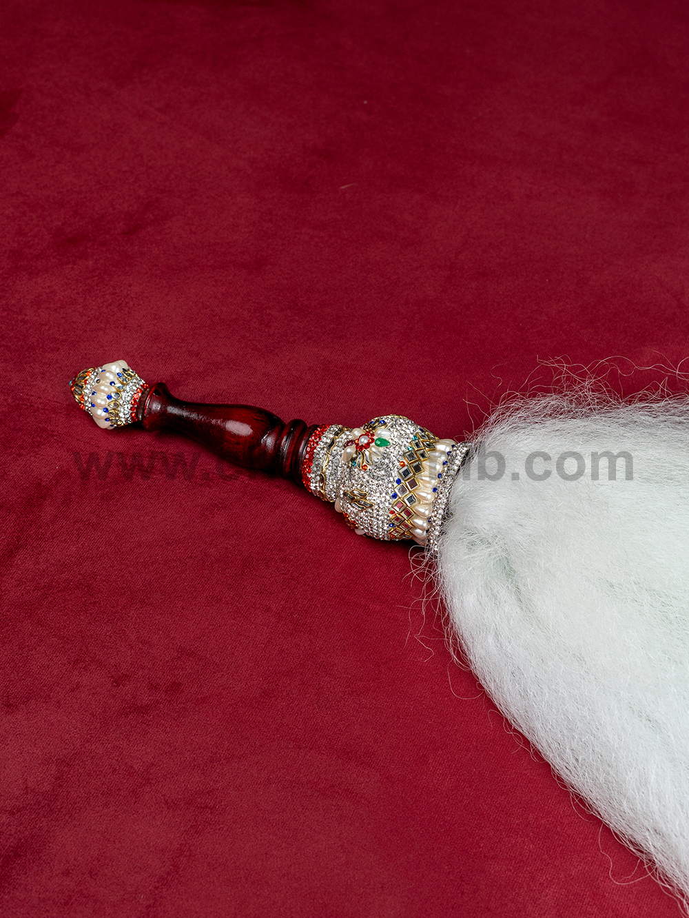 Royal & Premium Wooden Handle Stone Work Engraving Chaur Sahib With Original Yak Hair - Image 2
