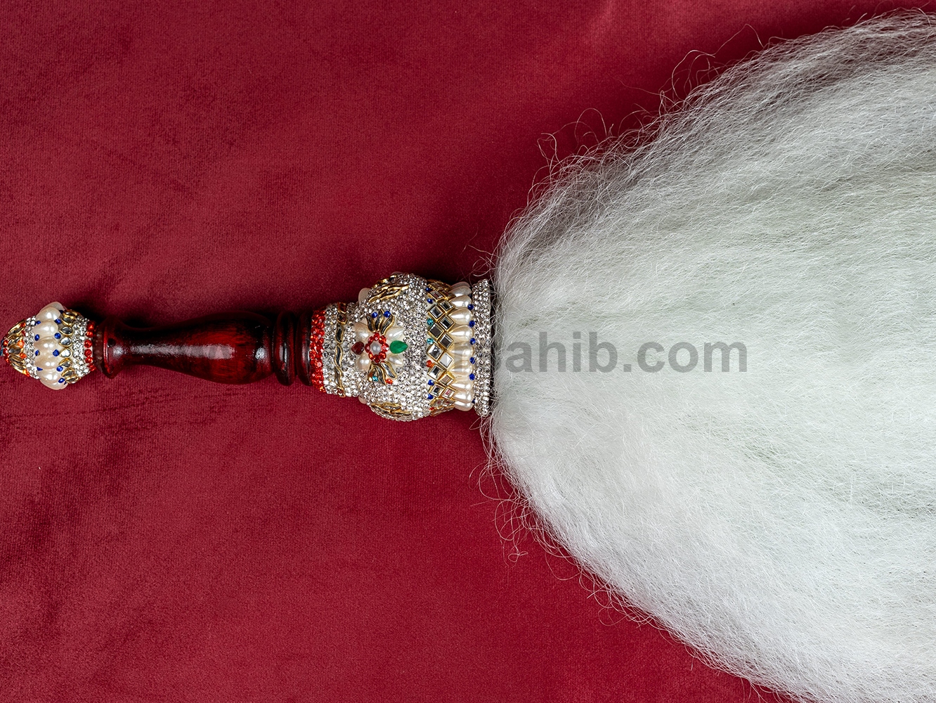 Royal & Premium Wooden Handle Stone Work Engraving Chaur Sahib With Original Yak Hair - Image 4